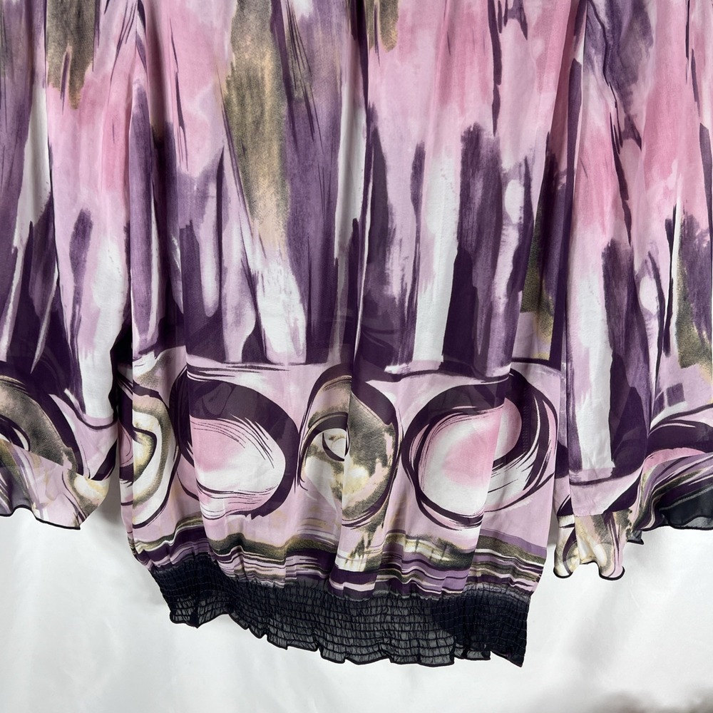 NICOLA Women's Sheer Purple Blouse Size L Abstract Print Long Sleeve Button-Up - Picture 12 of 15